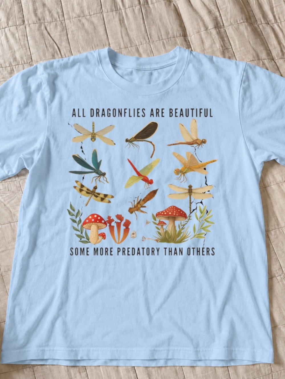 Light Blue Dragonfly & Mushroom Graphic Tee | Unisex T Shirt